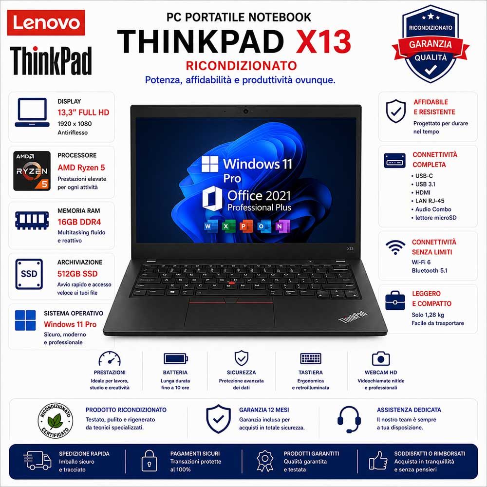 Pc Portatile Notebook RICONDIZIONATO LENOVO Thinkpad x13