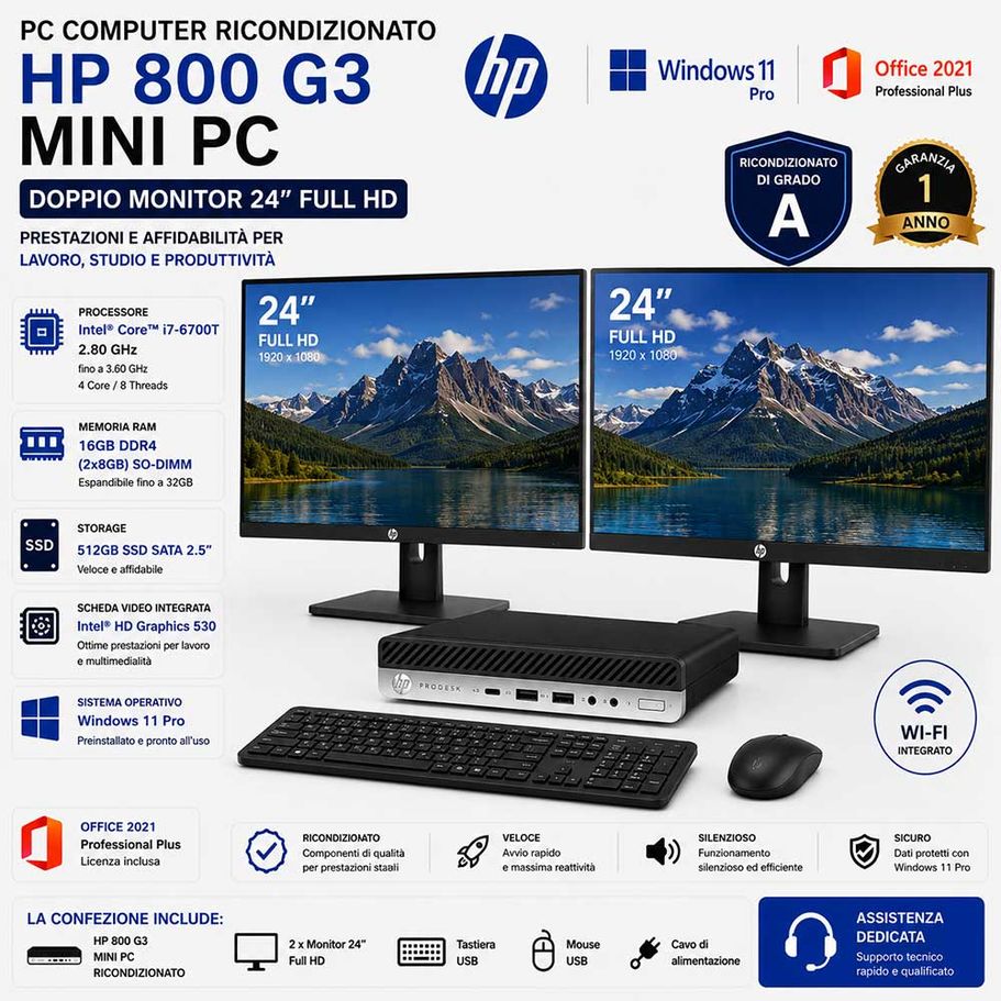 PC COMPUTER Ricondizionato Doppio Monitor